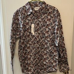 Men’s long sleeve purple and grey floral button down shirt large NWT